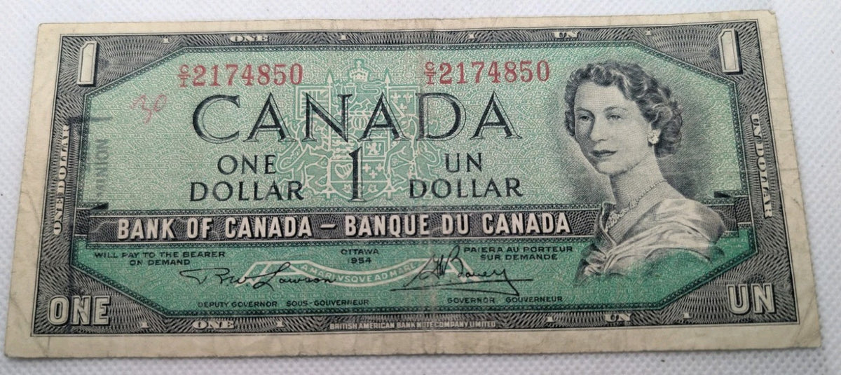 1954 Canada $1 Dollar Banknotes - lot of 4 - Include All Signatures - Circulated7