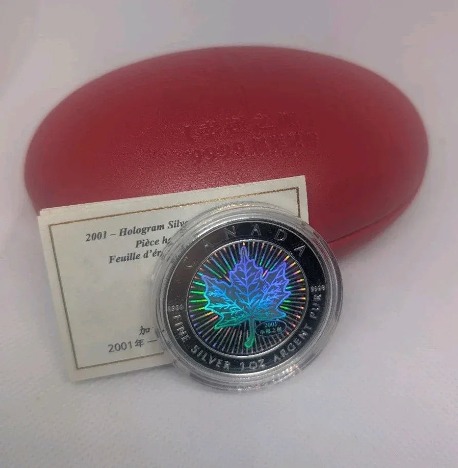 2001 $5 Maple of Good Fortune - 1 oz. Pure Silver Hologram Coin - Perfect condit - NumisFind