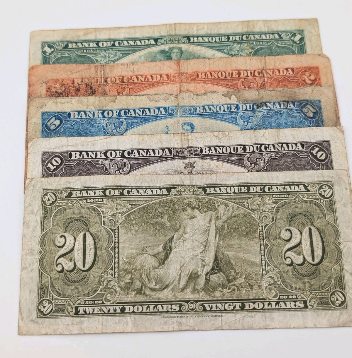 Canada 1937 1 to 20 Dollars Set - Average Condition - Gordon-Towers Coyne-Towers1