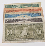 Canada 1937 1 to 20 Dollars Set - Average Condition - Gordon-Towers Coyne-Towers1