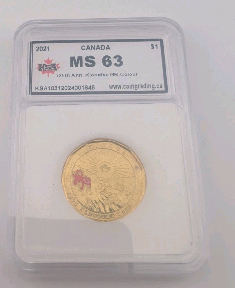 **MS-63** 2021 Coloured Klondike Loonie Graded KSA - PERFECT CONDITION0