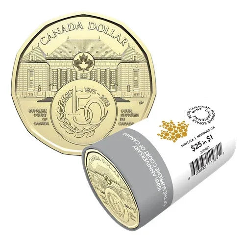 SUPREME COURT 2025 CANADA 25x$1 NON-Colorized Special Wrap Dollar Coin Roll - NumisFind