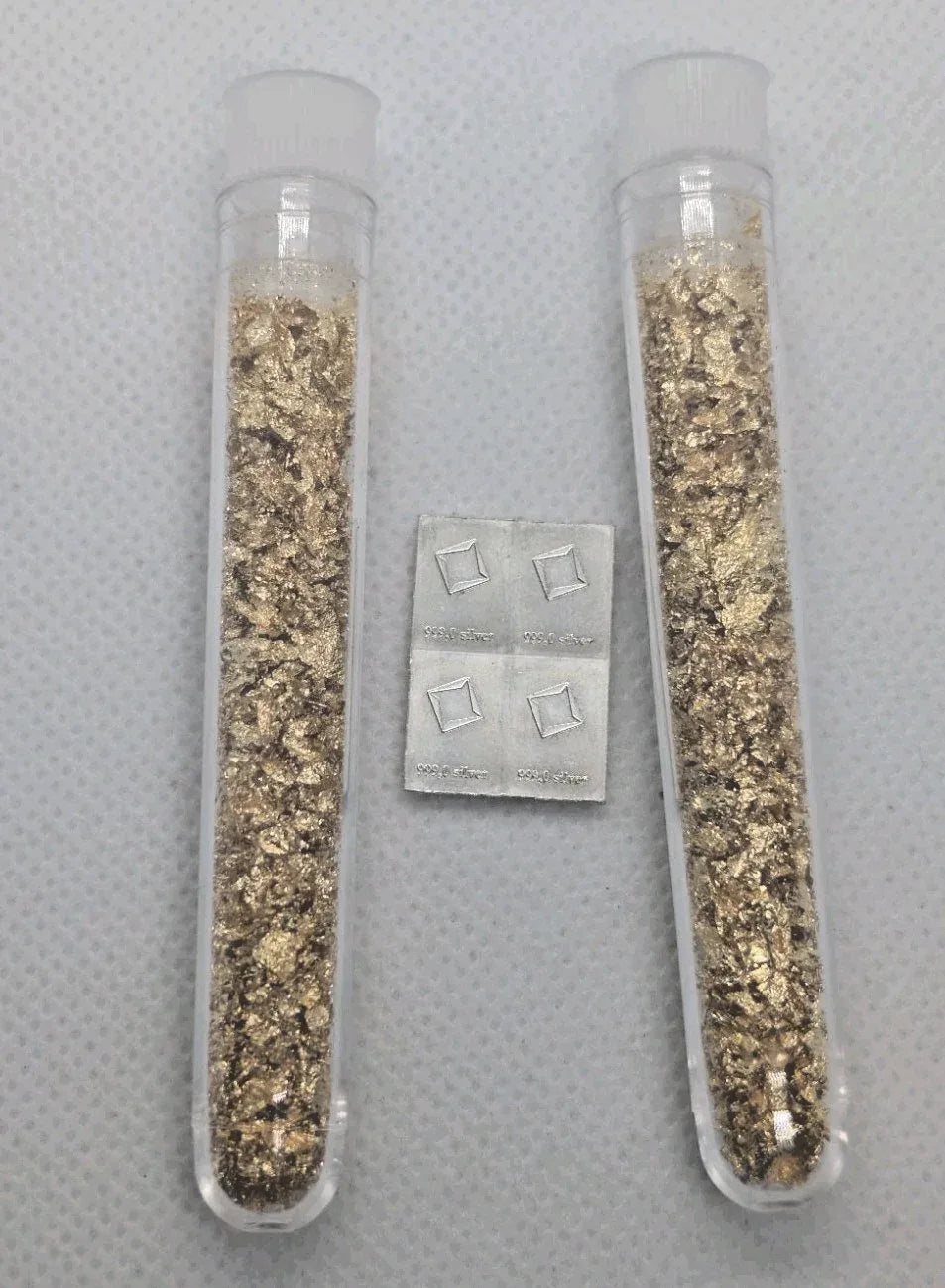 (4) Pure Silver Bars .999 Fine + 2 Gold Flake Vials - NumisFind