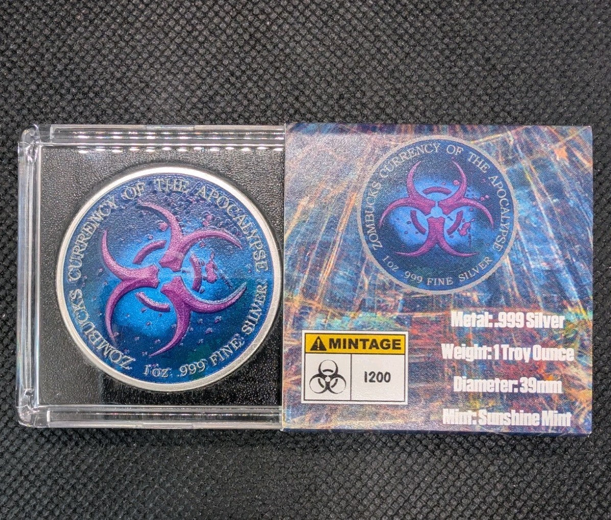 Kangaruin Zombucks World Colorized 1 Troy Ounce .999 Fine Silver - 1200 Mintage1
