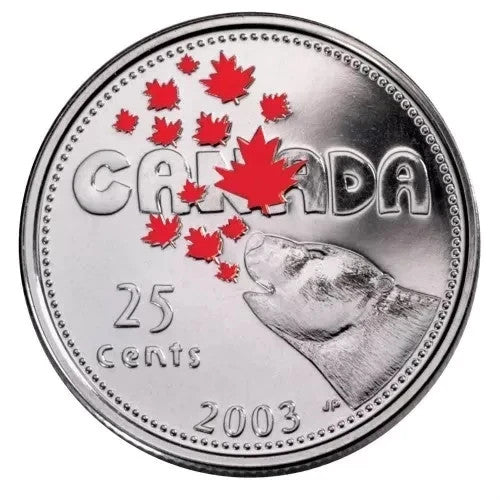 RCM Royal Canadian Mint 2003 Canada Colored 25 Cents Polar Bear Maple Leaf Coin1