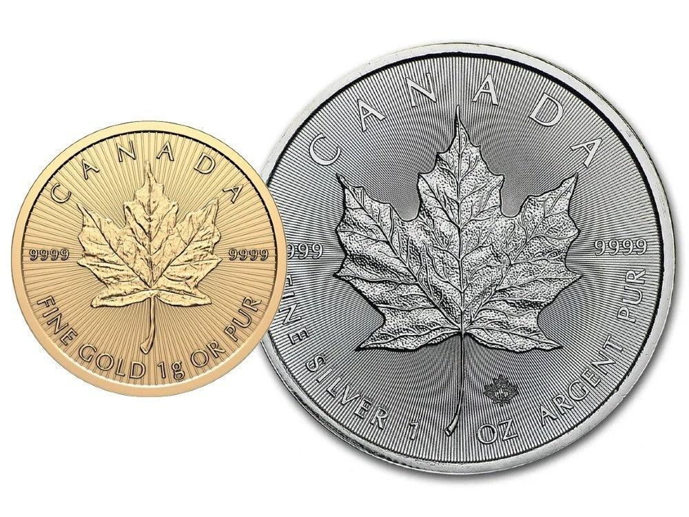 1 Gram - 2025 Gold Maple Leaf Coin MapleGram + 1 Oz - Random Year Silver Maple - NumisFind