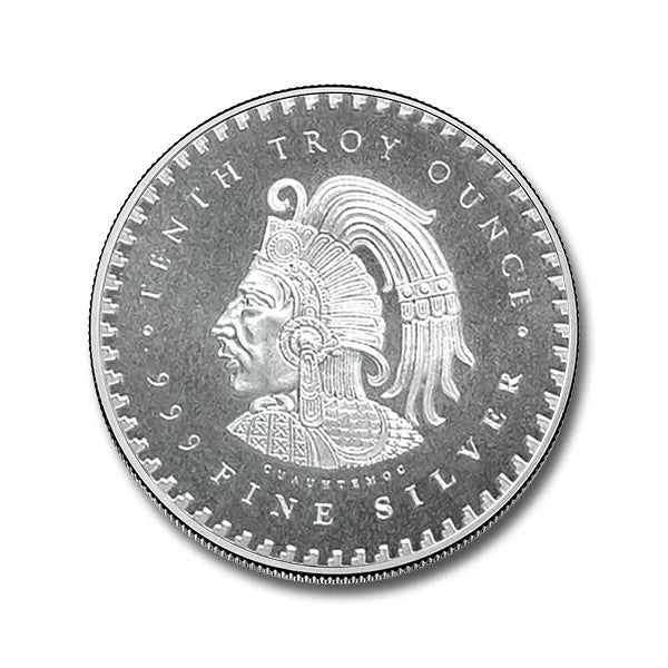 Mexico Cuauhtemoc, Aztec Calendar Silver Coin, 1/10th oz .9991