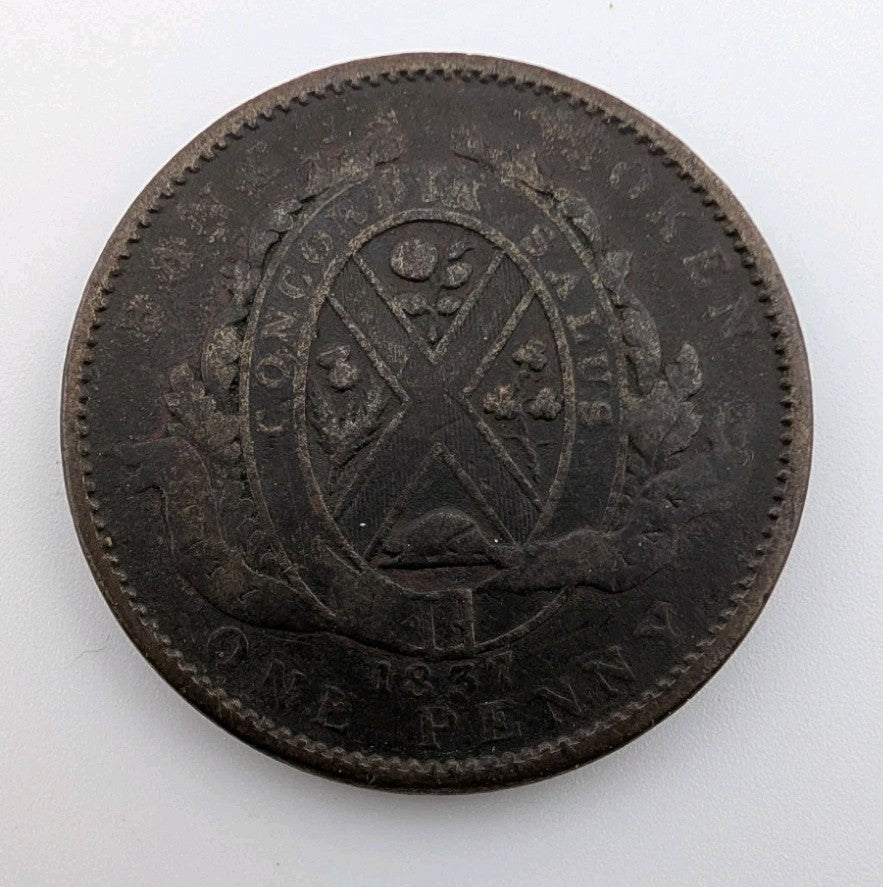 Province Of Canada City Bank 1837 1c One Copper Penny Token One Penny/Deux sous0