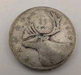 Canada 1947 25 Cents 25c Canadian Caribou Quarter Coin - 80% Silver - ASW .150oz0