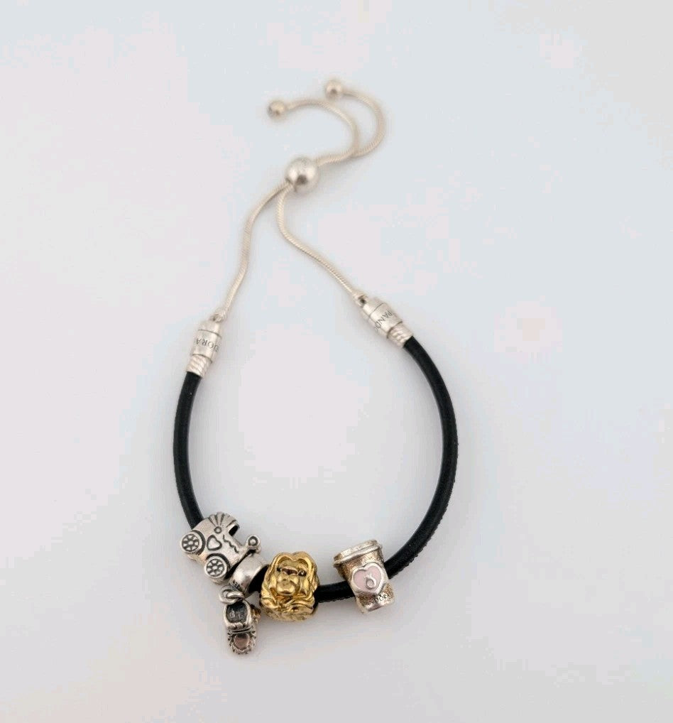 Pandora Silver Bracelet ~ 4 Genuine ALE & Disney Charms0