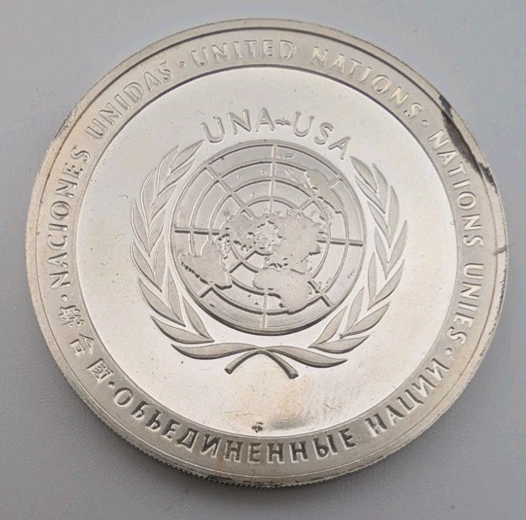 Sterling Silver 1971 UNA-USA Commemorative Proof Medal-Equality-Racial-FDI Stamp1