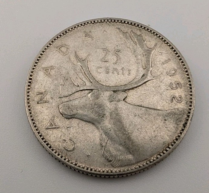 Canada 1952 25 Cents 25c Canadian Caribou Quarter Coin - 80% Silver - ASW .150oz0