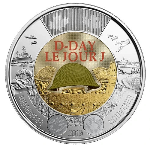 NEW ! 2019 D-Day Toonie $2 Color Canada Special Wrap RCM Roll - 25 coins1