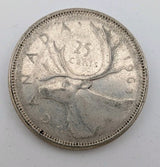 Canada 1963 25 Cents 25c Canadian Caribou Quarter Coin - 80% Silver - ASW .150oz0