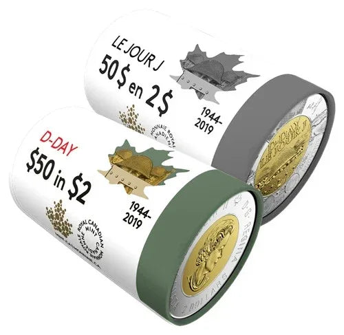WWII D-DAY 75 2019 CANADA 2 Dollar Toonie set of 2 special wrap rolls 2x25x$2 - NumisFind