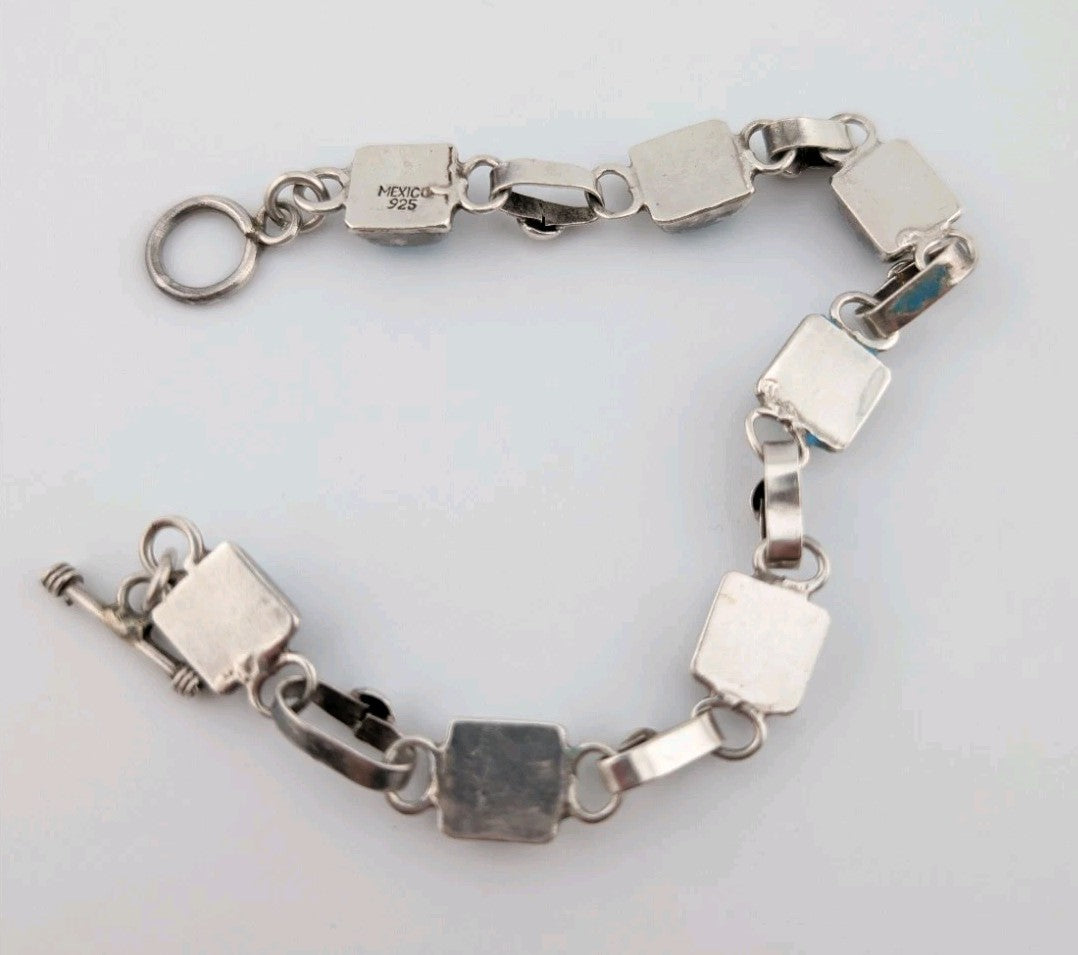 925 Sterling Mexico Turquoise Bracelet 7.2mm 7.5in - 19.25g2