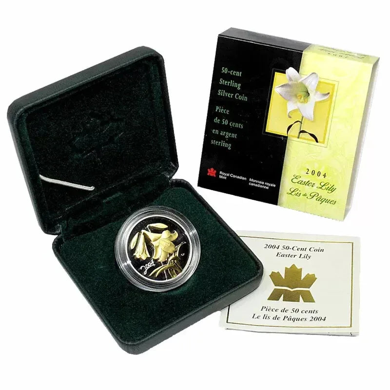 2004 Royal Canadian Mint EASTER LILY 50 Cent Sterling Silver And Gold Plated - NumisFind