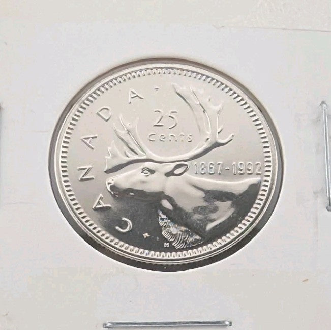 1992 Canada PROOF Caribou Twenty-Five Cents Quarter Coin. MINT UNC 25 Cents0