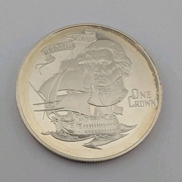 Gibraltar 1 Crown 1980  Silver Proof Admiral Nelson Ship HMS Victory0
