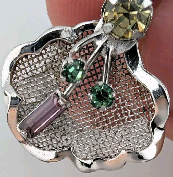 Vintage Signed Bond Boyd Sterling Silver Mesh Rhinestone Screwback Earrings 3/4″1