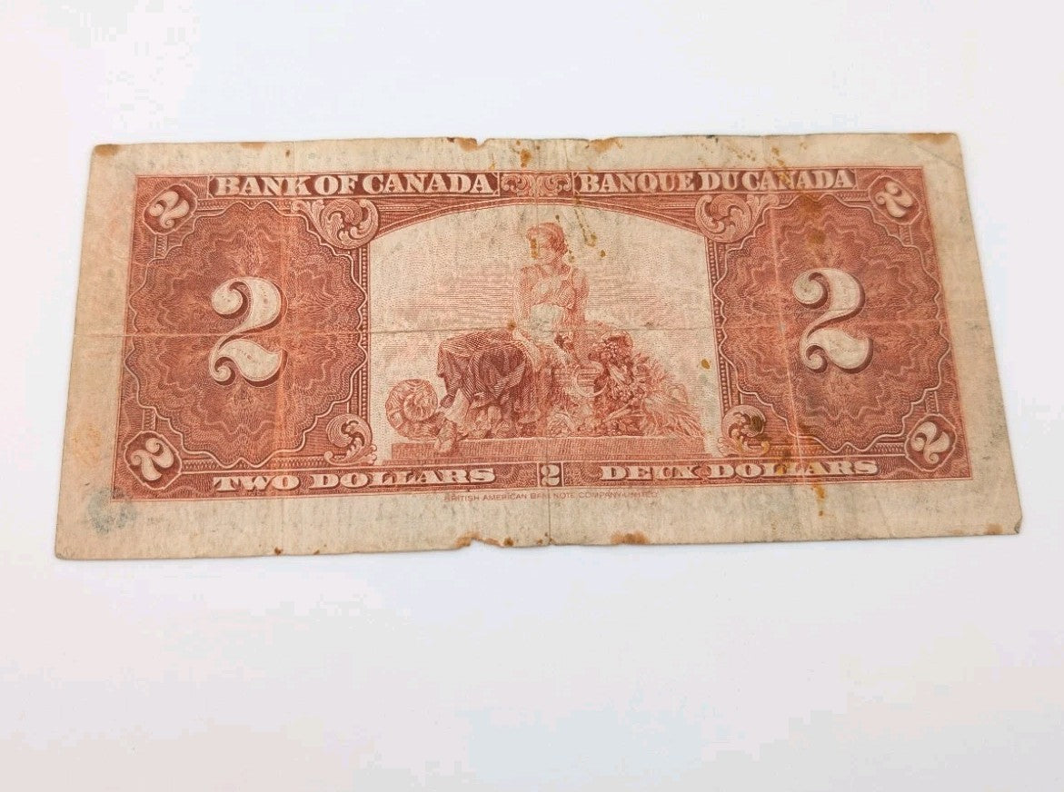 Bank of Canada 1937 $2 Two Dollars Gordon-Towers - Circulated Tears1