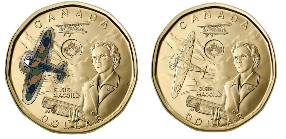 2023 Canada Loonie - Elsie MacGill PLAIN & COLOURED $1 - fresh from mint roll0