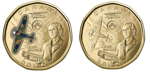 2023 Canada Loonie - Elsie MacGill PLAIN & COLOURED $1 - fresh from mint roll0