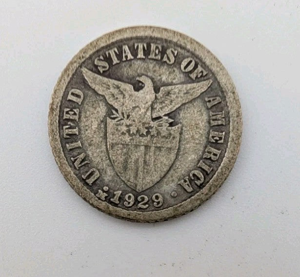 1929-M US Administration Philippines 10 CENTAVOS Silver Coin 0.750 Purity0