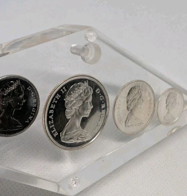 1967 Silver Coins Pl Set In epoxy cube Desk weight Great Gift! - NumisFind