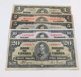Canada 1937 1 to 20 Dollars Set - Average Condition - Gordon-Towers Coyne-Towers0