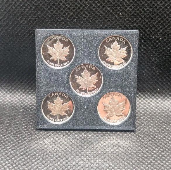 CANADA 5x1 GRAM .999 FINE SILVER ROUND SILVER MAPLES 5 Different Designs - NumisFind
