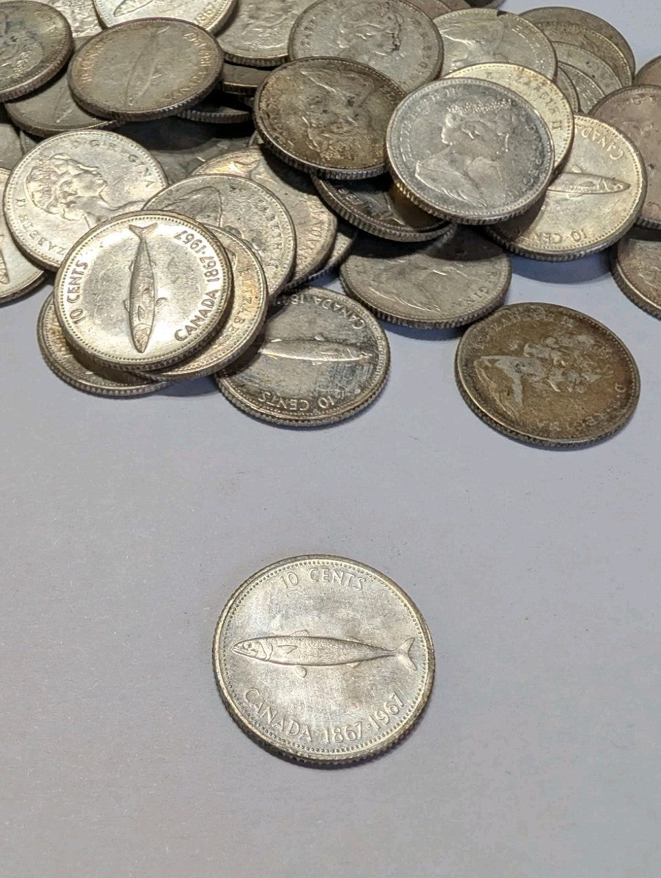 1967 Canada Silver Dime Mackerel Centennial 0.800 Fine Silver 10 Cents Coin Circ0