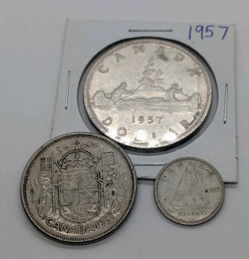Set Of 3 Canada 1957 Silver Coins circulated 10c 50c & 1$ Coins - NumisFind