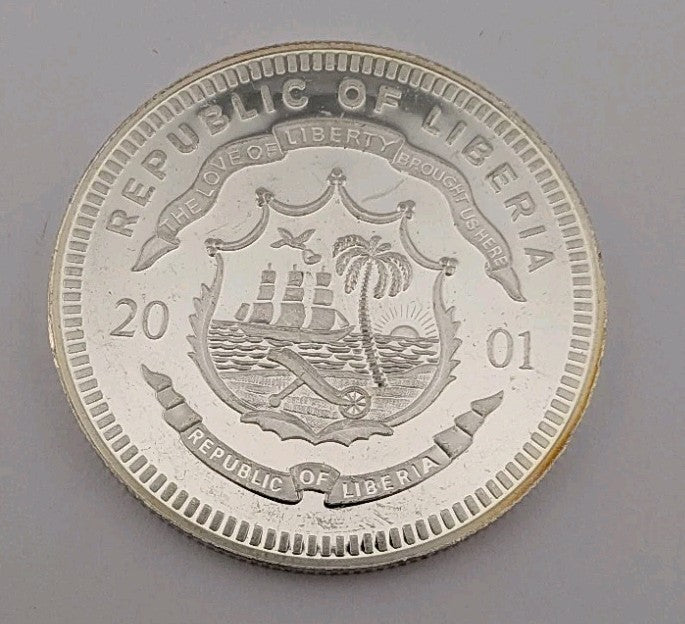 2001 LIBERIA 20 DOLLAR SILVER (0.999) PROOF COIN "BATTLE OF LITTLE BIG HORN"1