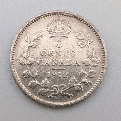 1912 Canada  Silver 5 Cents Silver Coin0