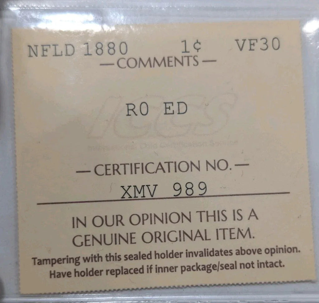 1880 Round O Even 0 Newfoundland 1 Cent - RARE - ICCS Certified VF-30 XMV989 - NumisFind