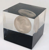 1973 Montreal Olympic Silver Coin In epoxy cube - The city - Desk weight1