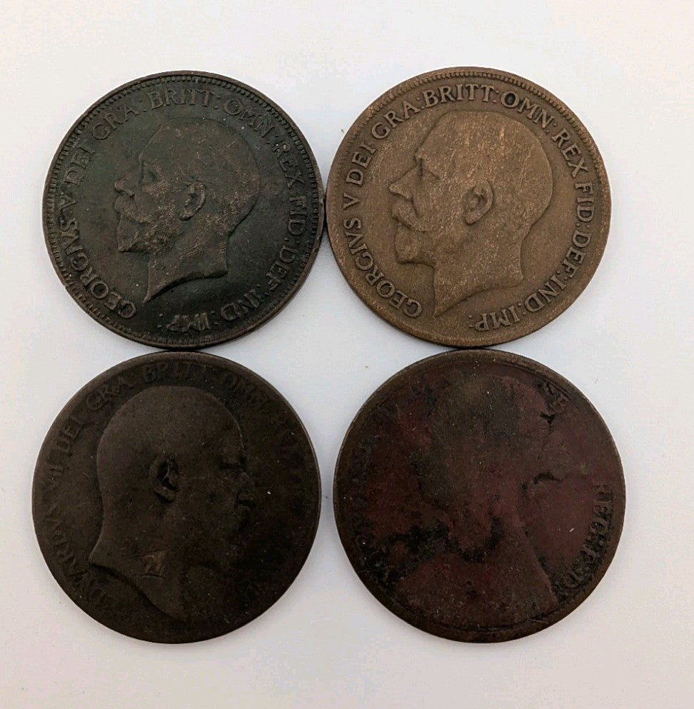 Lot Of 4 Different Old British 1 Penny Coins 1877-1932 Vintage World Foreign1