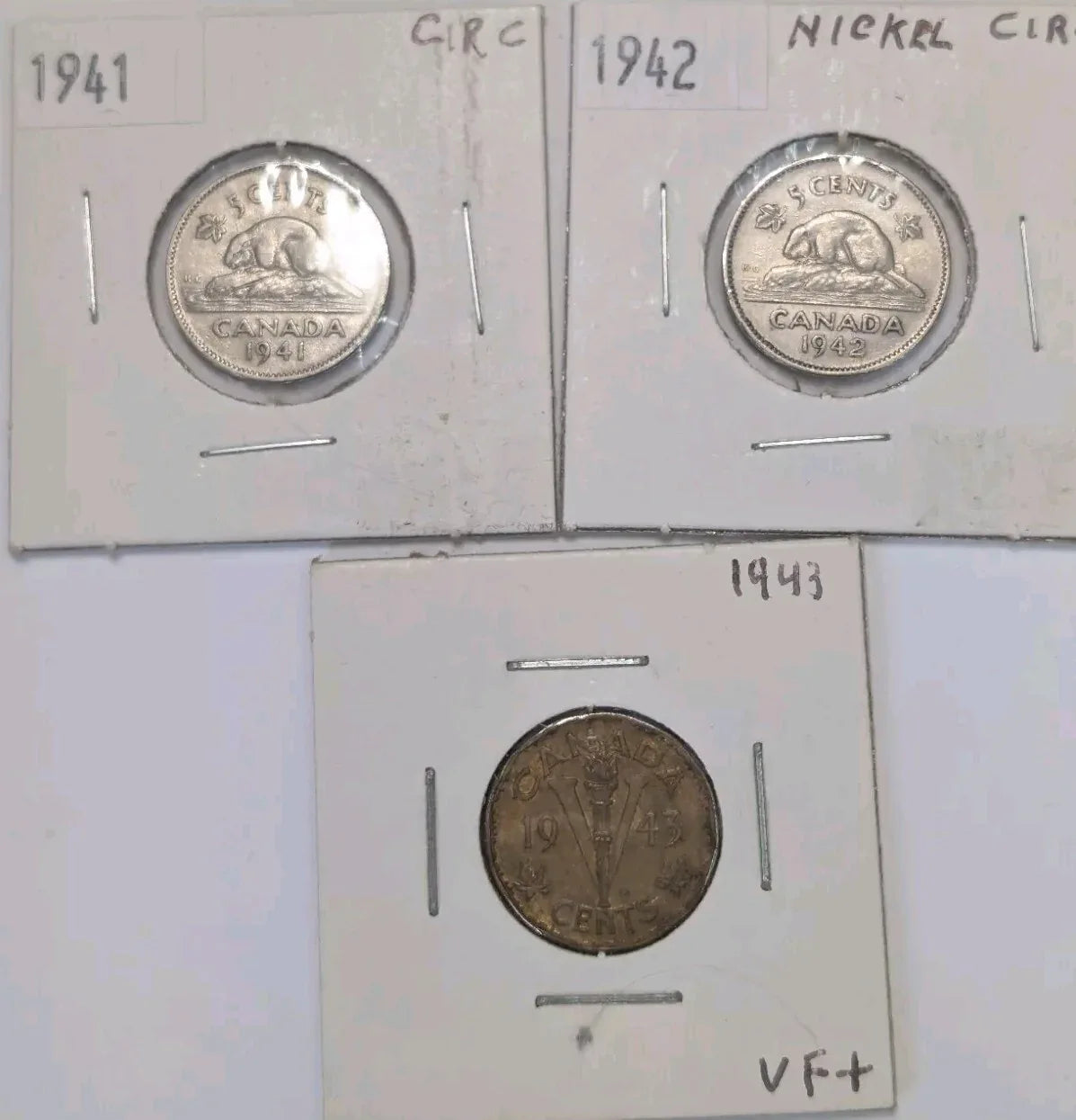 1941 1942 1943 TOMBAC Canada Five Cent 5c LOT OF 3 Circulated Coins - NumisFind