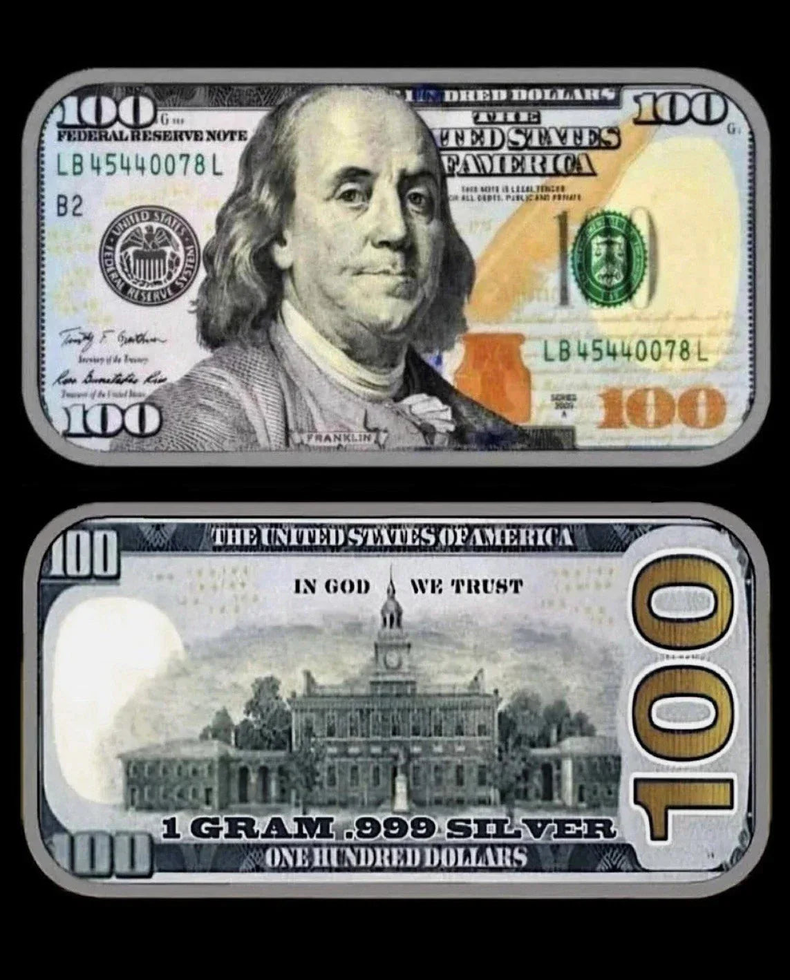 Benjamin Franklin 100$ Bill 1 Gram Silver Bar .999 Fine Silver - NumisFind