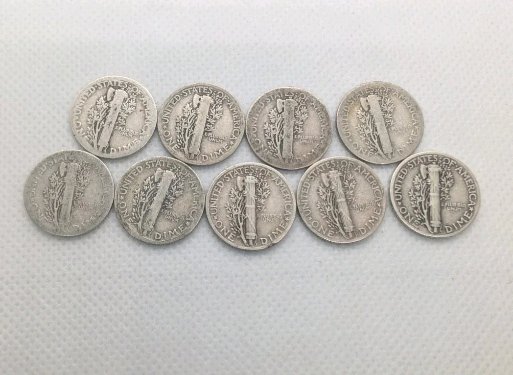 Mercury dime lot of 9, 1923 to 1939. 90% silver coins - NumisFind