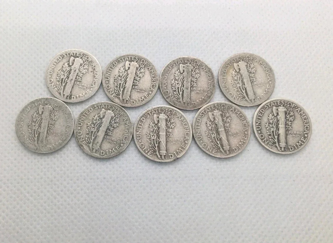 Mercury dime lot of 9, 1923 to 1939. 90% silver coins - NumisFind