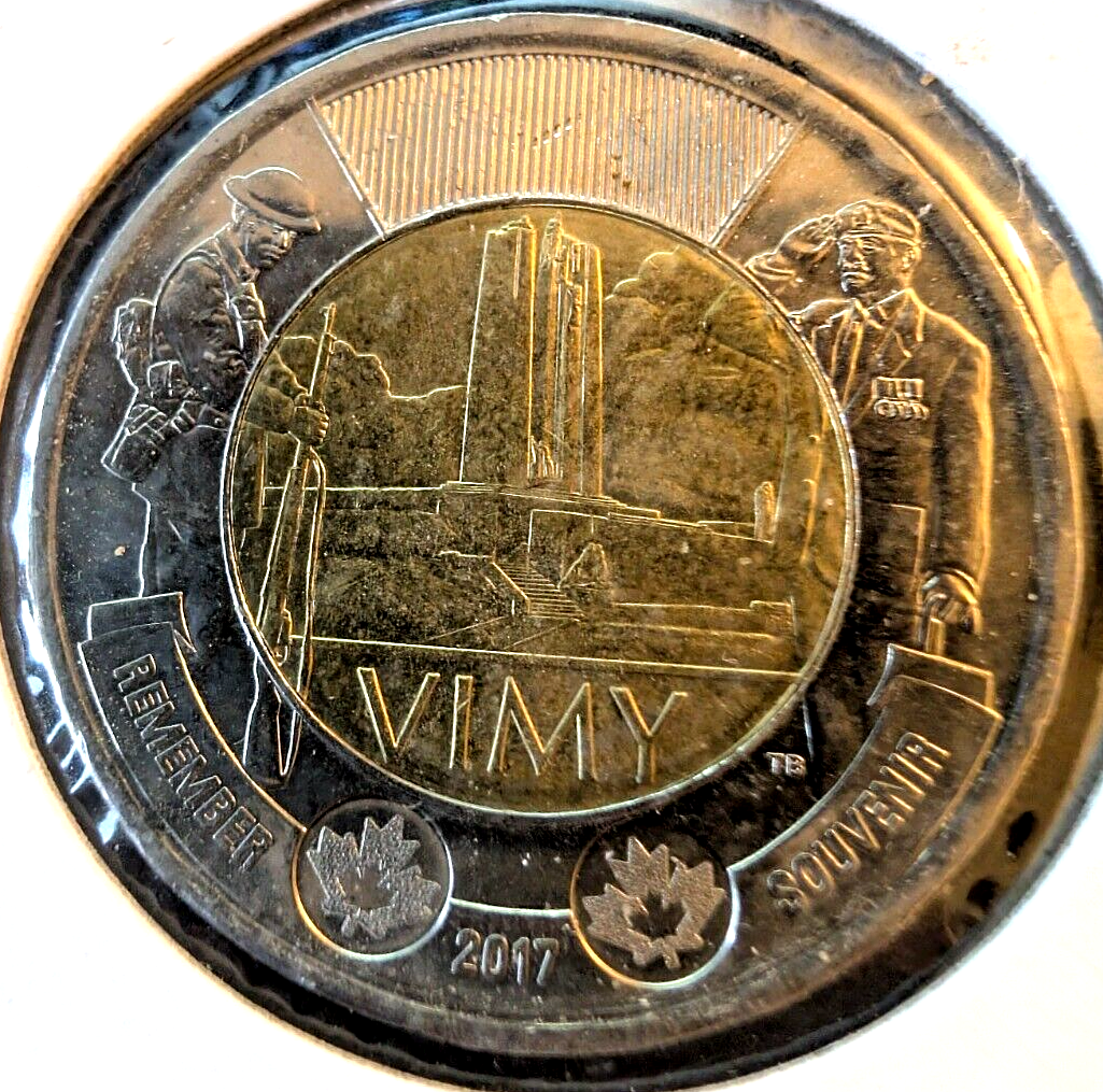 2017 Canada Battle of VIMY Two Dollar $2 Coin - AU About uncirculated Toonie0