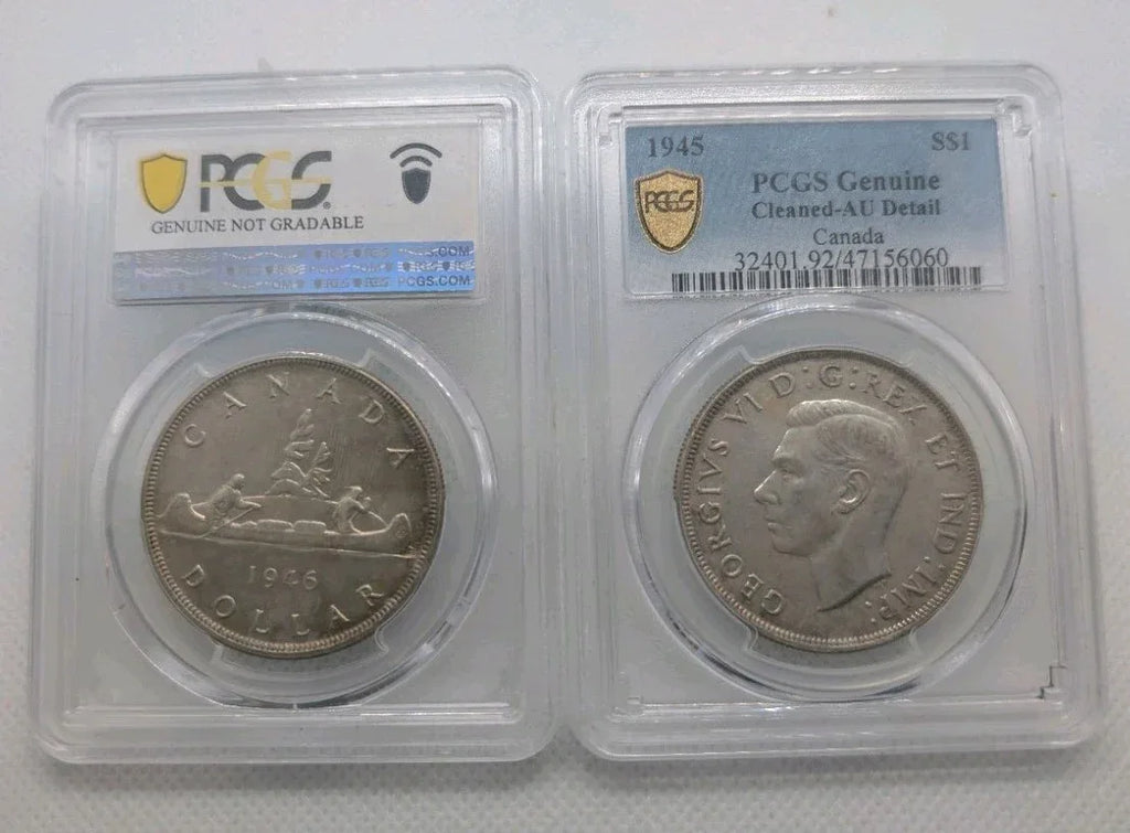 Canada 1945 & 46 $1 Silver Dollar Coin - PCGS AU Details Cleaned - HARD TO FIND! - NumisFind
