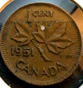 1951 Canada Small Cent Canadian 1 penny coin VERY NICE !0