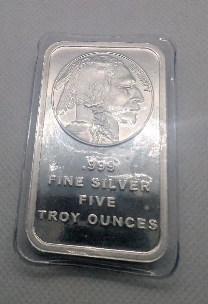 5 Troy Ounce 999 Fine Silver Bullion Bar Ingot SilverTowne Indian Head Buffalo - NumisFind