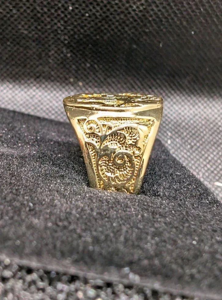 Designer Handmade Textured Saints Gold Plated Ring For Anniversary Gift - NumisFind