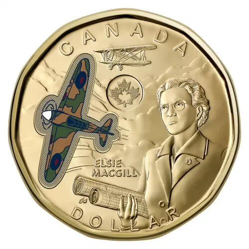 2023 Canada Loonie - Elsie MacGill PLAIN & COLOURED $1 - fresh from mint roll1