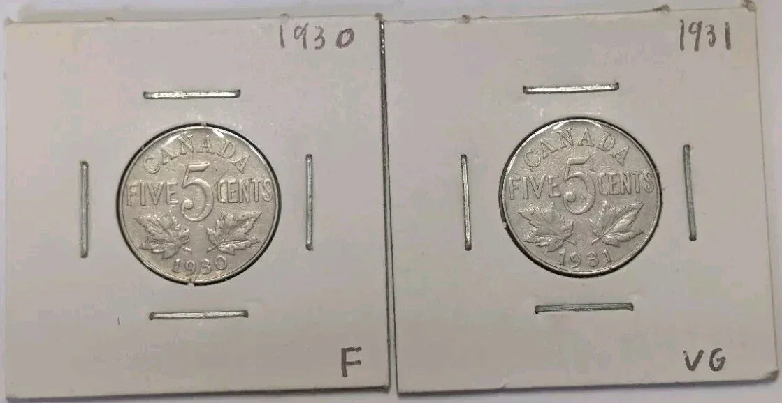 MINT ERROR DIE CRACK Lot Of 2 Five Cents Canada 1930 And 1931 - NumisFind