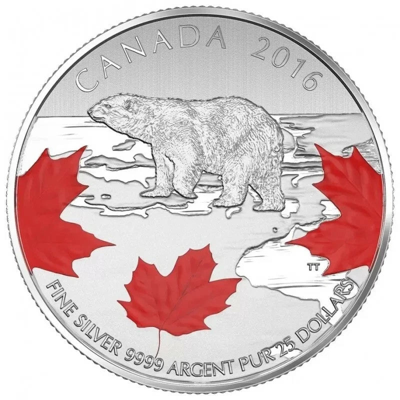 2016 Canadian $25 for $25 True North/Polar Bear Fine Silver Coloured Coin0